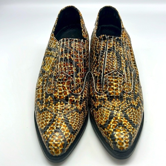 Dingo - Gold Snakeskin Leather Slip On  Cowgirl Ankle Booties Size 6 - Picture 1 of 16